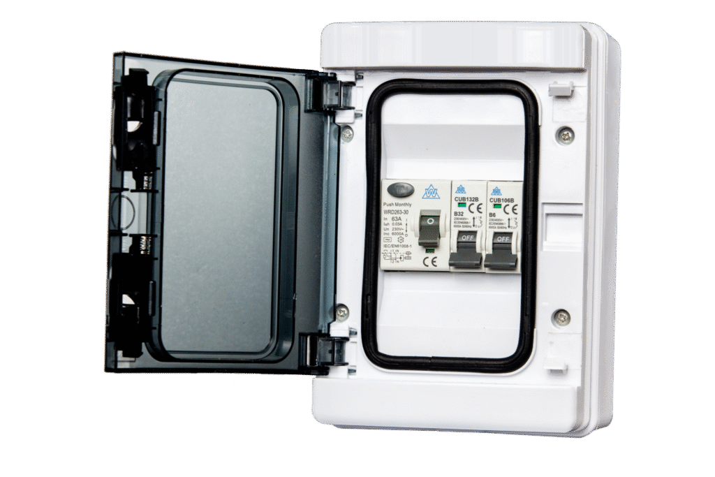 Types of Consumer Units Shop with Electrical4Less 7 WCED WPGU04/616 WCED Plastic Garage Unit - 63A RCD 6A/16A B MCB 4