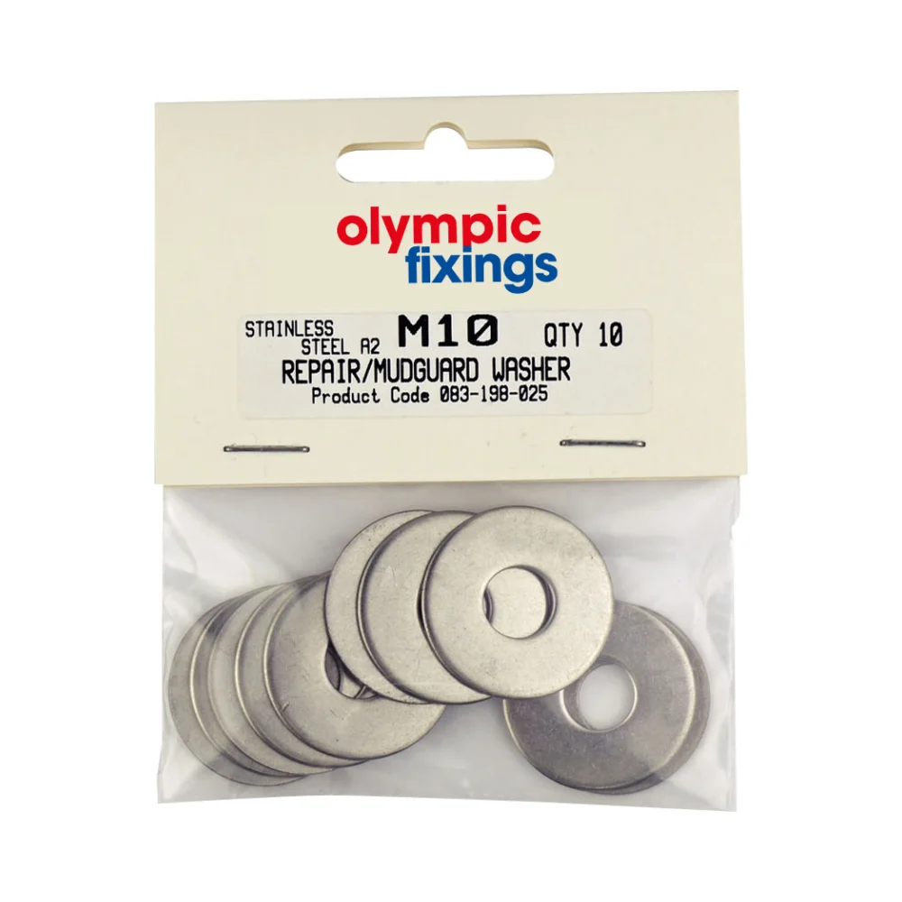 Olympic Fixings M8 24mm Steel Mudguard Washers - Pack of 10 1 Olympic Fixings 083-198-015 Olympic Fixings Steel Mudguard Washers Hanging Pack - M8 24 mm Diameter - 10 Pcs