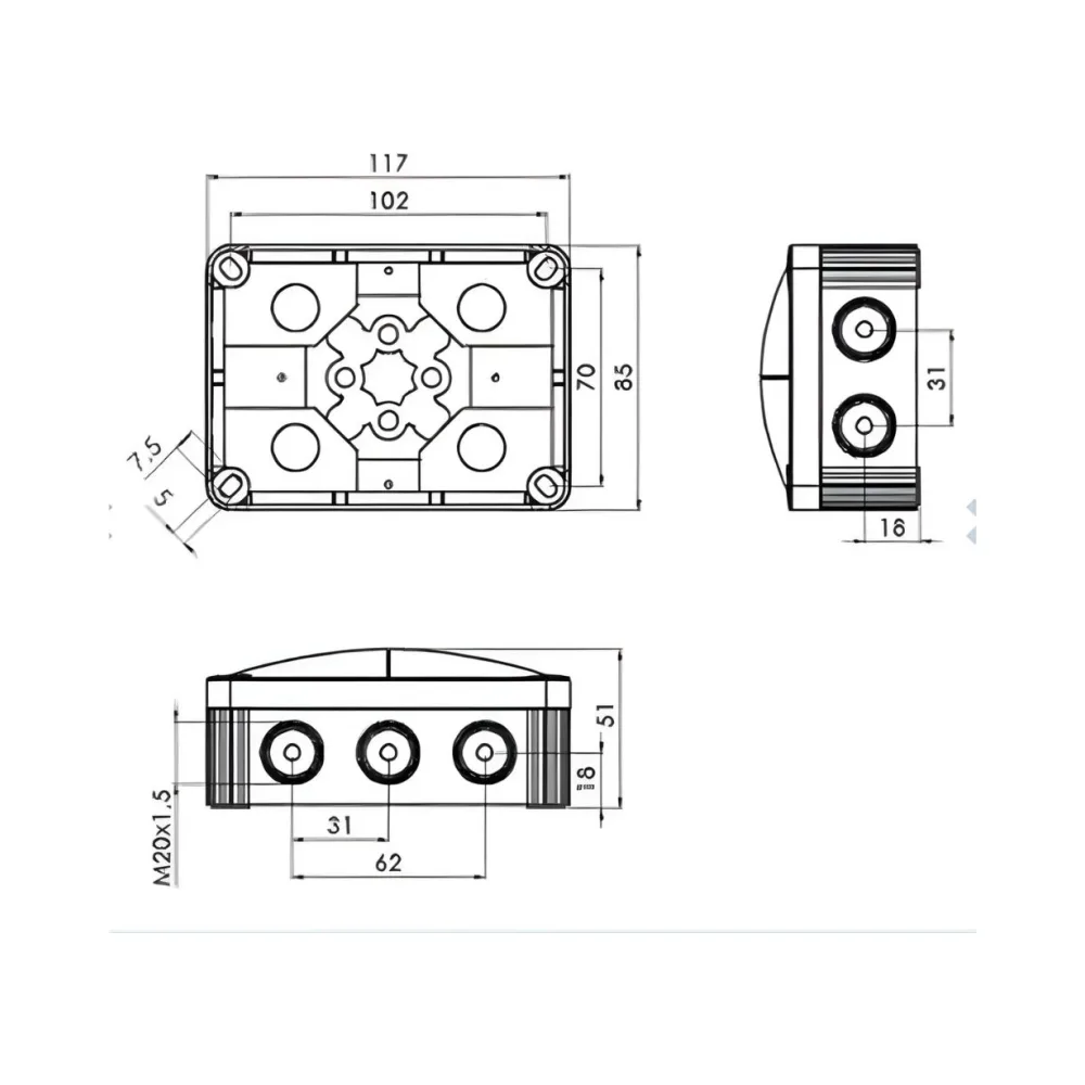 Wiska COMBI® 310 Black Junction Box - Empty 2 Wiska COMBI 310 Black Junction Box