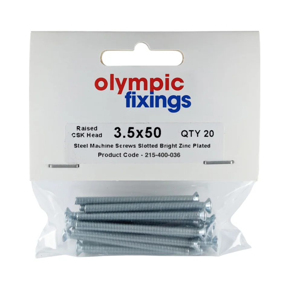 Olympic Fixings M3.5 x 50mm Steel Raised Head Socket Screw - Pack of 20 1 Olympic Fixings 215-400-036 Olympic Fixings M3.5 x 50mm Steel Raised Head BZP Machine Screw - Pack of 20