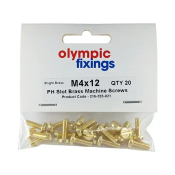 Olympic Fixings 216-355-021 Olympic Fixings M4 x 12mm Brass Pan Head Slot Machine Screws - Pack of 20