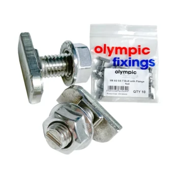 Olympic Fixings 270-100-010 Olympic Fixings A2 Stainless Steel T Bolt with Flange Nut - M8 - 10 Pcs