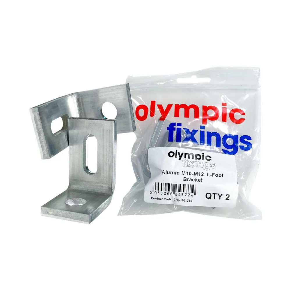 Olympic Fixings Aluminium L-Foot Bracket - M10-M12 - 2 Pcs 1 Olympic Fixings 270-100-050 Olympic Fixings Aluminium L-Foot Bracket - M10-M12 - 2 Pcs