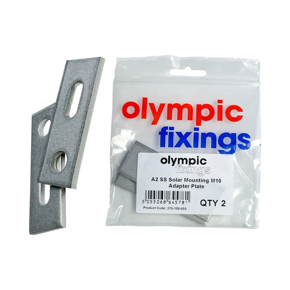 Olympic Fixings A2 Stainless Steel Solar Mount Adapter Plate - M10 - 2 Pcs 1 Olympic Fixings 270-100-055 Olympic Fixings A2 Stainless Steel Solar Mount Adapter Plate - M10 - 2 Pcs