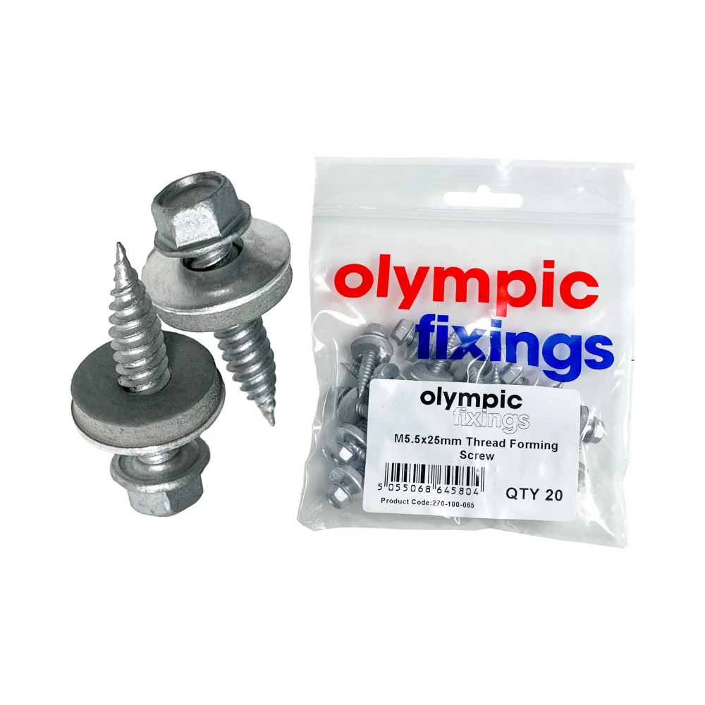 Olympic Fixings Thin Sheet Screws for Solar Kits - 5.5x25 mm - 20 Pcs 1 Olympic Fixings 270-100-065 Olympic Fixings Thin Sheet Screws for Solar Kits - 5.5x25 mm - 20 Pcs