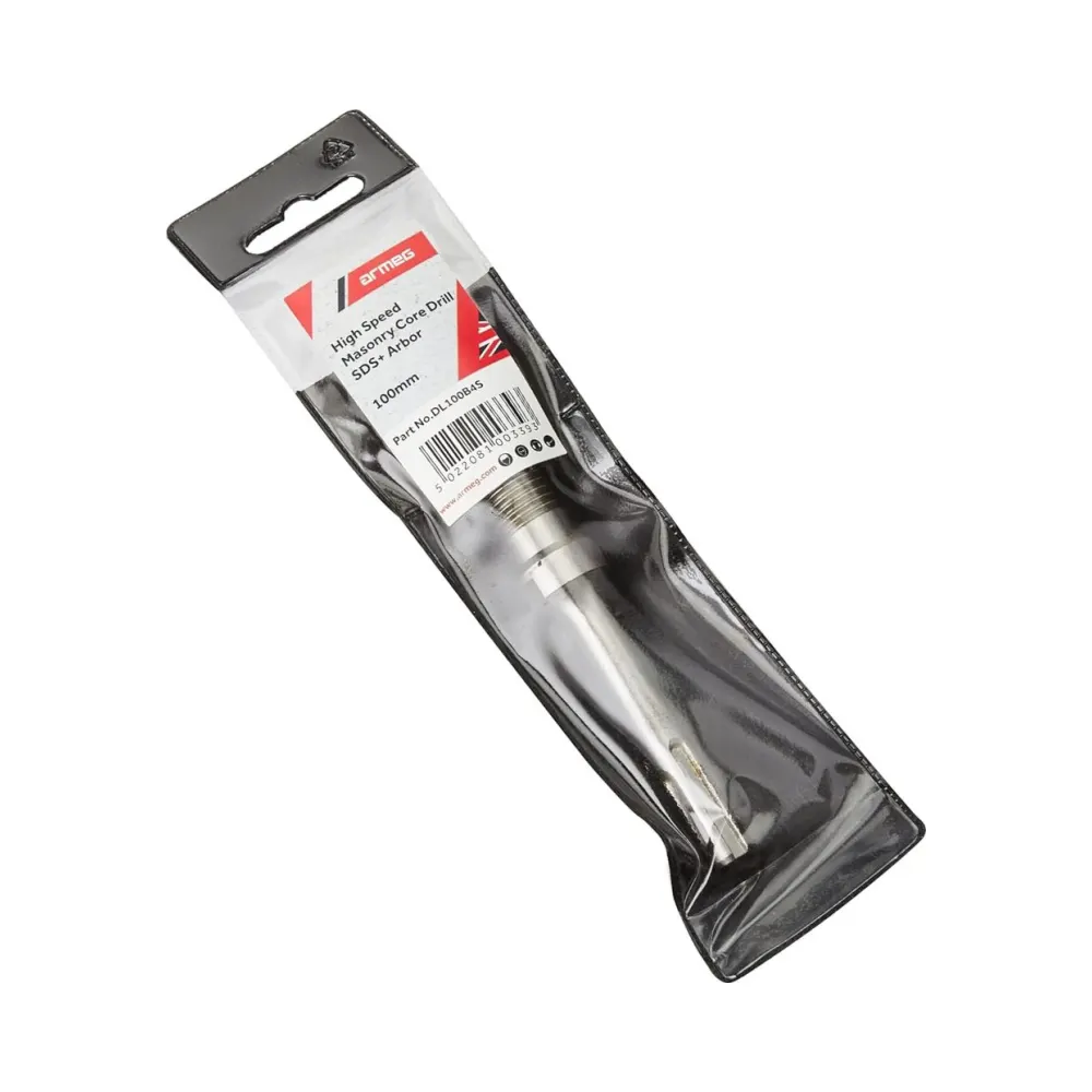 Armeg DL100B4S 100MM SDS Plus Arbor 3 Armeg DL100B4S 100mm SDS Plus core drill arbor featuring ball-locking pilot system and precision-machined flats.
