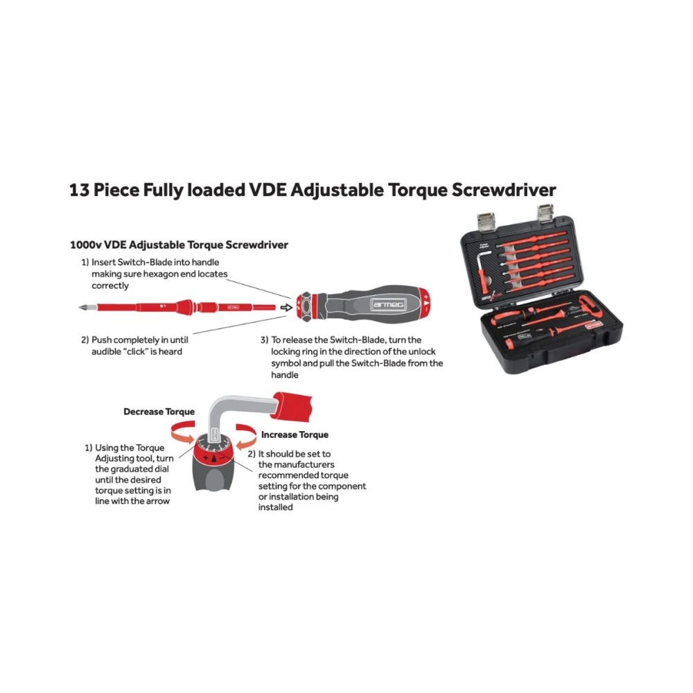 Armeg SDSBSET001FL 13 Piece VDE Adjustable Torque Screwdriver 4 Armeg SDSBSET001FL 13 Piece VDE Adjustable Torque Screwdriver 4