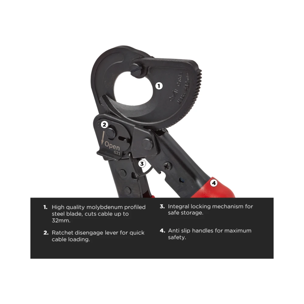 C.K Tools 430007 Ratchet Cable Cutter 32mm Diameter 6 C.K 430007 C.K Ratchet Cable Cutter 32 mm Diameter 6