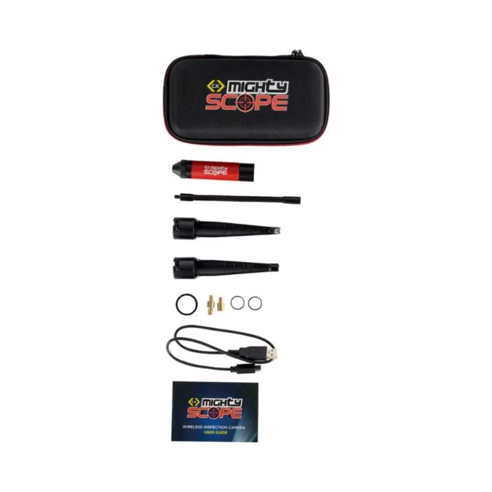 C.K Tools T5600 MightyScope Inspection Camera 1 C.K T5600 MightyScope Inspection Camera showing HD video, 6 LEDs, IP67 waterproof casing, and Wi-Fi streaming to iOS or Android device.