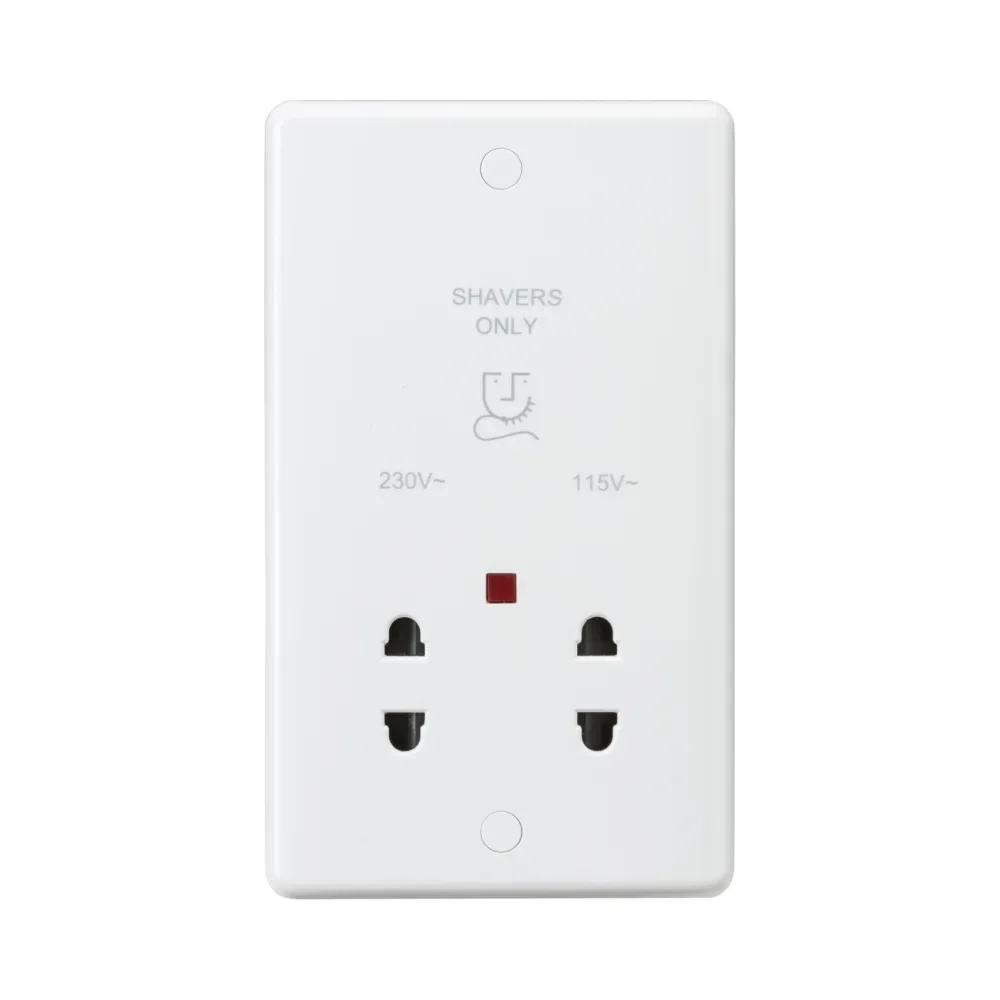 Knightsbridge Curved Edge 115V/230V Dual Voltage Shaver Socket with Neon - White 1 Knightsbridge CU8900N Knightsbridge Curved Edge 115V/230V Dual Voltage Shaver Socket with Neon - White