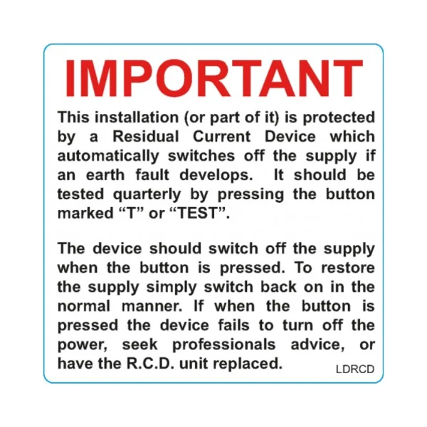 RCD Test Label 75x25mm - 25 Per Roll 1 Cobra SL/RCD/7575/25 Cobra Cable Warning Labels - RCD Test 75x25 mm - 25 Per Roll