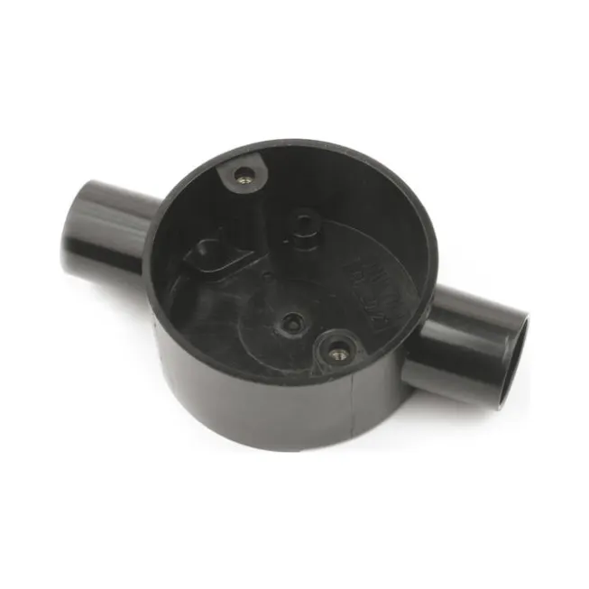 Univolt CB202BK | 20mm 2-Way Through Box | PVC-LSF | Black 1 Univolt Cb202bk 20mm Black 2-way Conduit Box