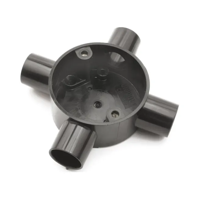 Univolt CB204BK | 20mm 4-Way Conduit Box | PVC-LSF | Black 1 univolt cb204bk 20mm black 4-way conduit box