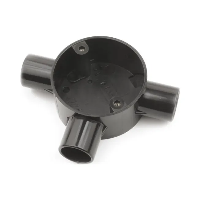 Univolt CB253YBK | 25mm 3-Way Distribution Box | PVC-LSF | Black 1 univolt cb253ybk 25mm black 3-way conduit box