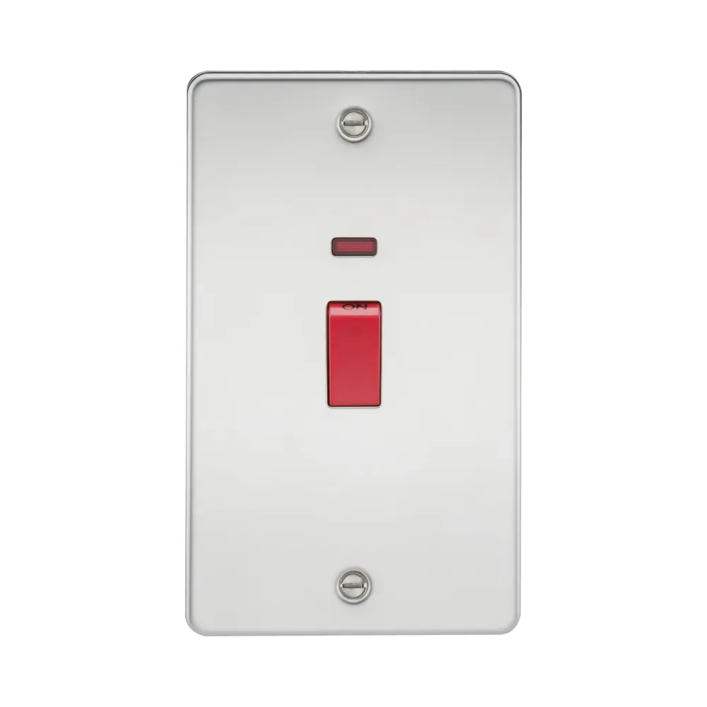 Knightsbridge Flat Plate 45A 2G DP Switch with Neon - Polished Chrome 1 Knightsbridge FP8332NPC Knightsbridge Flat Plate 45A 2G DP Switch with Neon - Polished Chrome