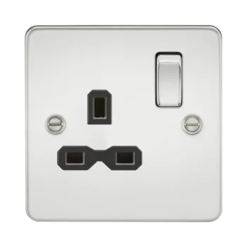 Knightsbridge FPR7000PC Knightsbridge Flat Plate 13A 1G DP Switched Socket - Polished Chrome with Black Insert
