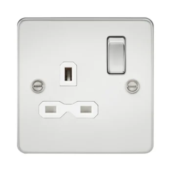 Knightsbridge FPR7000PCW Knightsbridge Flat Plate 13A 1G DP Switched Socket - Polished Chrome with White Insert