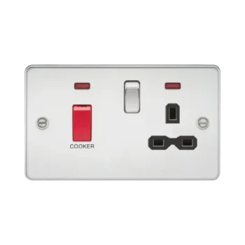 Knightsbridge FPR8333NPC Knightsbridge Flat Plate 45A DP Switch and 13A Switched Socket with Neon - Polished Chrome with Black Insert