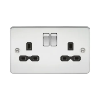 Knightsbridge FPR9000PC Knightsbridge Flat Plate 13A 2G DP Switched Socket - Polished Chrome with Black Insert