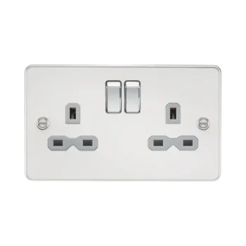 Knightsbridge FPR9000PCG Knightsbridge Flat Plate 13A 2G DP Switched Socket - Polished Chrome with Grey Insert