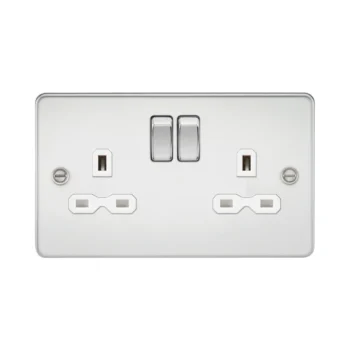 Knightsbridge FPR9000PCW Knightsbridge Flat Plate 13A 2G DP Switched Socket - Polished Chrome with White Insert