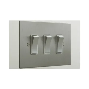 Forbes & Lomax R3GTWM/SS Forbes & Lomax R3GTWM/SS 3 Gang 2 Way Rocker Switch - Stainless Steel Plate 1