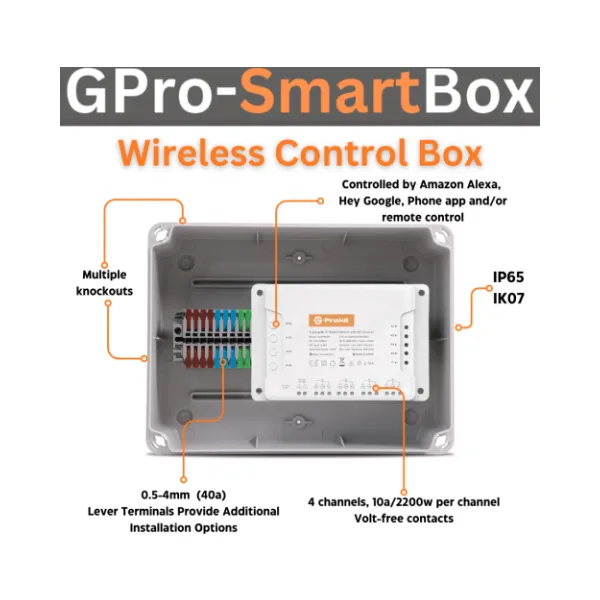G-Pro Smart-Box 4-Channel Wi-Fi / Remote Control Wireless Switching IP65 1 G-ProKit GPRO-SMART-BOX G-Pro Smart-Box 4-Channel Wi-Fi/Remote Control Wireless Switching IP65 1