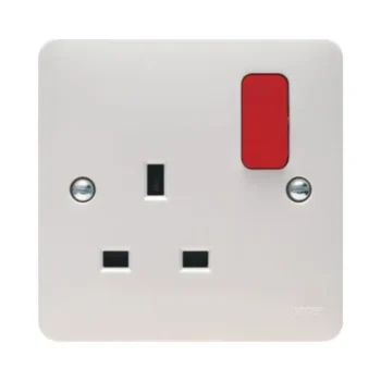 Hager WMSS81R Hager Sollysta WMSS81R 1 Gang 13A Switched Socket with Red Rocker