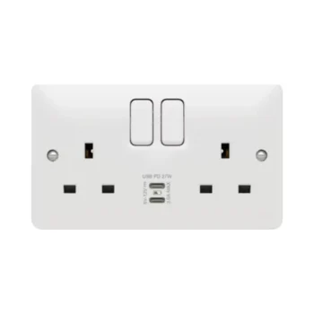 Hager Sollysta WMSS82-USBCC 13A 2 Gang Double Pole Switched Socket USB C+C PD