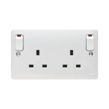 Hager WMSS82ON Hager Sollysta WMSS82ON Double Socket with LED Outboard Rockers