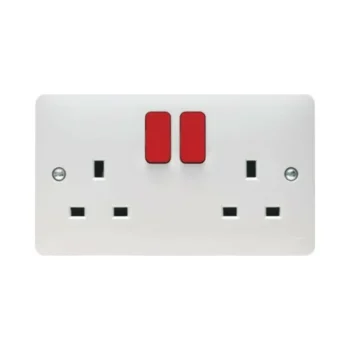 Hager WMSS82R Hager Sollysta WMSS82R 2 Gang 13A Switched Socket - Red Rockers 1