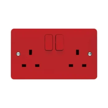 Hager WMSS82RR Hager Sollysta WMSS82RR 2 Gang 13A Switched Socket - Red 1