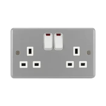 Hager WPSS82N Hager Sollysta 13A 2 Gang Double Pole Switched Socket with LED Indicator - Grey