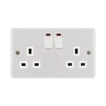 Hager WPSS82NW Hager Sollysta WPSS82NW 13A 2 Gang Switched Socket with LED Indicator - White