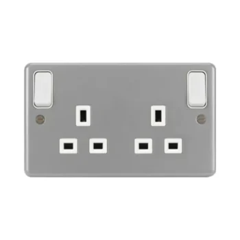 Hager WPSS82O Hager Sollysta 13A 2 Gang Double Pole Switched Socket Outboard Rockers - Grey