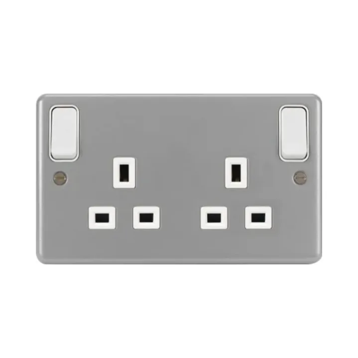 Hager WPSS82O Metal Clad 13A 2 Gang Double Pole Switched Socket Outboard Rockers 1 Hager WPSS82O Hager Sollysta 13A 2 Gang Double Pole Switched Socket Outboard Rockers - Grey