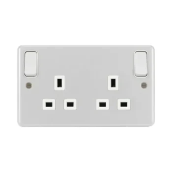 Hager White Metal Clad Double Socket - Outward Rockers