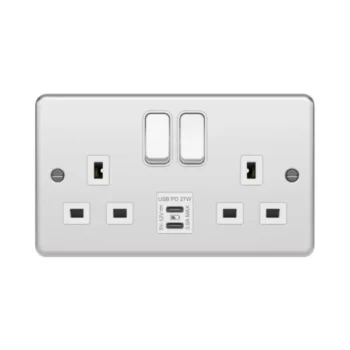 Hager WPSS82W-USBCC White Metal Clad USB C+C 13A Double Socket