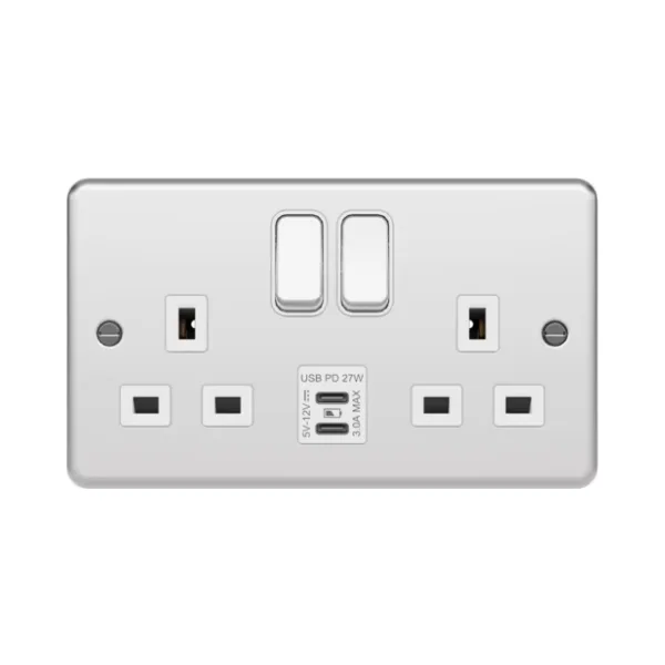 Hager WPSS82W-USBCC White Metal Clad USB C+C 13A Double Socket 1 Hager WPSS82W-USBCC White Metal Clad USB C+C 13A Double Socket