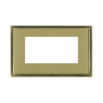 Hamilton LGXEURO4AB-SB Linea-Georgian CFX Antique Brass Frame/Satin Brass Plate 4 Module EuroFix 100x50mm Aperture Plate with Grid