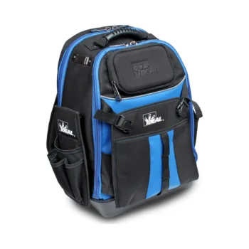 IDEAL 37-000 Pro Series Dual Compartment Tool Backpack, 18 Pockets, Drill Holster, Laptop Pocket, Protective Case, Rugged Bottom, Padded Straps.