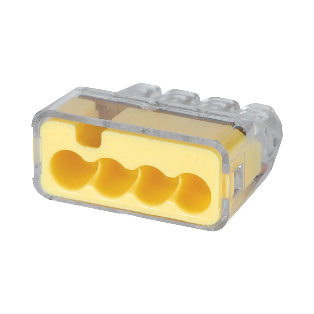 Ideal 30-1634 Model 34 4-Port Yellow Push-In Wire Connectors - Box of 5000 1 IDEAL 30-1634 Ideal Model 34 4-Port Yellow Push-In Wire Connector - Box of 5000