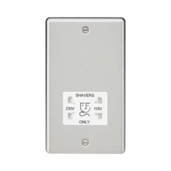 Knightsbridge CL89BCW Knightsbridge CL89BCW Rounded Edge 115V/230V Dual Voltage Shaver Socket - Brushed Chrome with White Insert