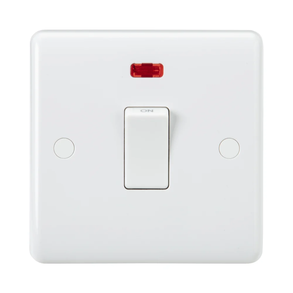 Knightsbridge | CU8341NF | Curved Edge | 20 A Double Pole Switch with Neon and Outlet 1 Knightsbridge CU8341NF 20 A DP Switch Neon Outlet