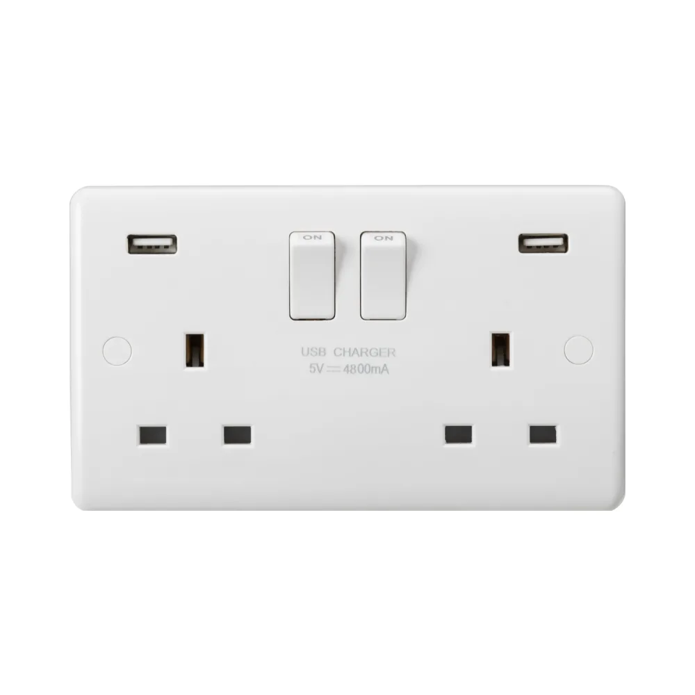 Knightsbridge | CU9948 | Curved Edge | 13A Double Switched Socket with Dual USB A+A 5V DC 1 Knightsbridge CU9948 Double Switched Socket A+A