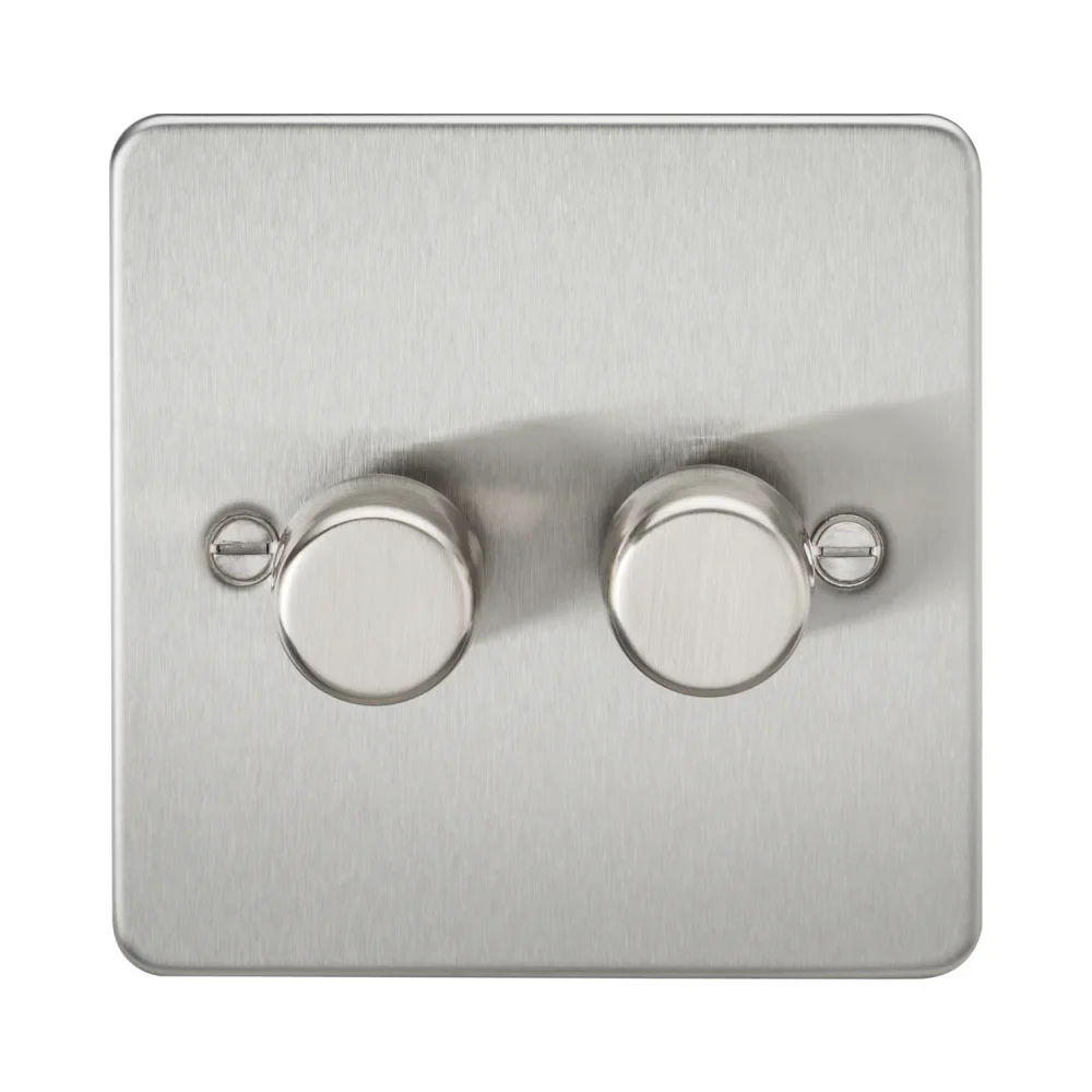 Knightsbridge FP2182BC Flat Plate Brushed Chrome 2 Gang LED Dimmer 1 Knightsbridge FP2182BC Knightsbridge Flat Plate 2G 2 Way 10-200W (5-150W LED) Trailing Edge Dimmer - Brushed Chrome