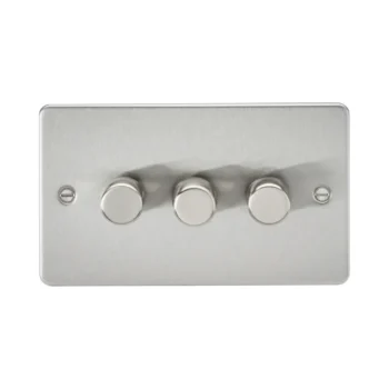 Knightsbridge FP2183BC Knightsbridge FP2183BC Flat Plate 3 Gang 2 Way 5-150W LED Dimmer - Brushed Chrome