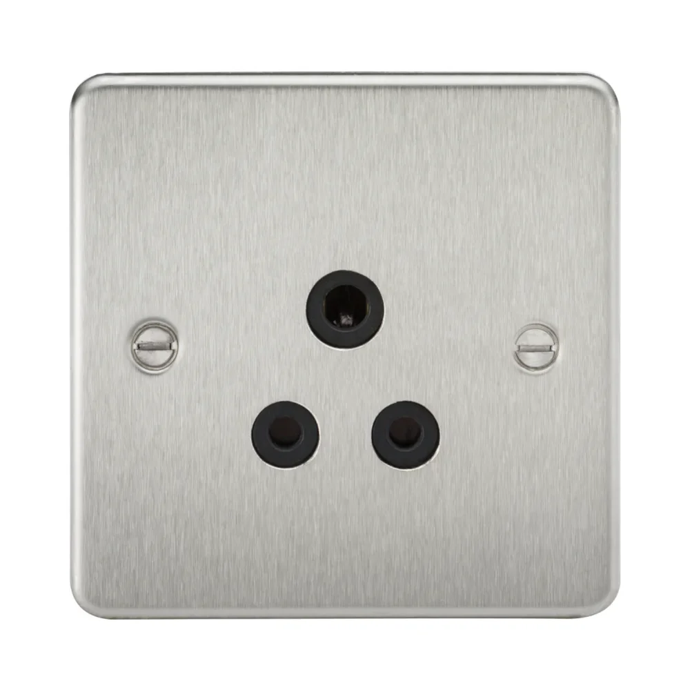Knightsbridge FP5ABC Flat Plate Brushed Chrome 5A Unswitched Socket with Black Insert 1 Knightsbridge FP5ABC Knightsbridge Flat Plate 5A Unswitched Socket - Brushed Chrome with Black Insert