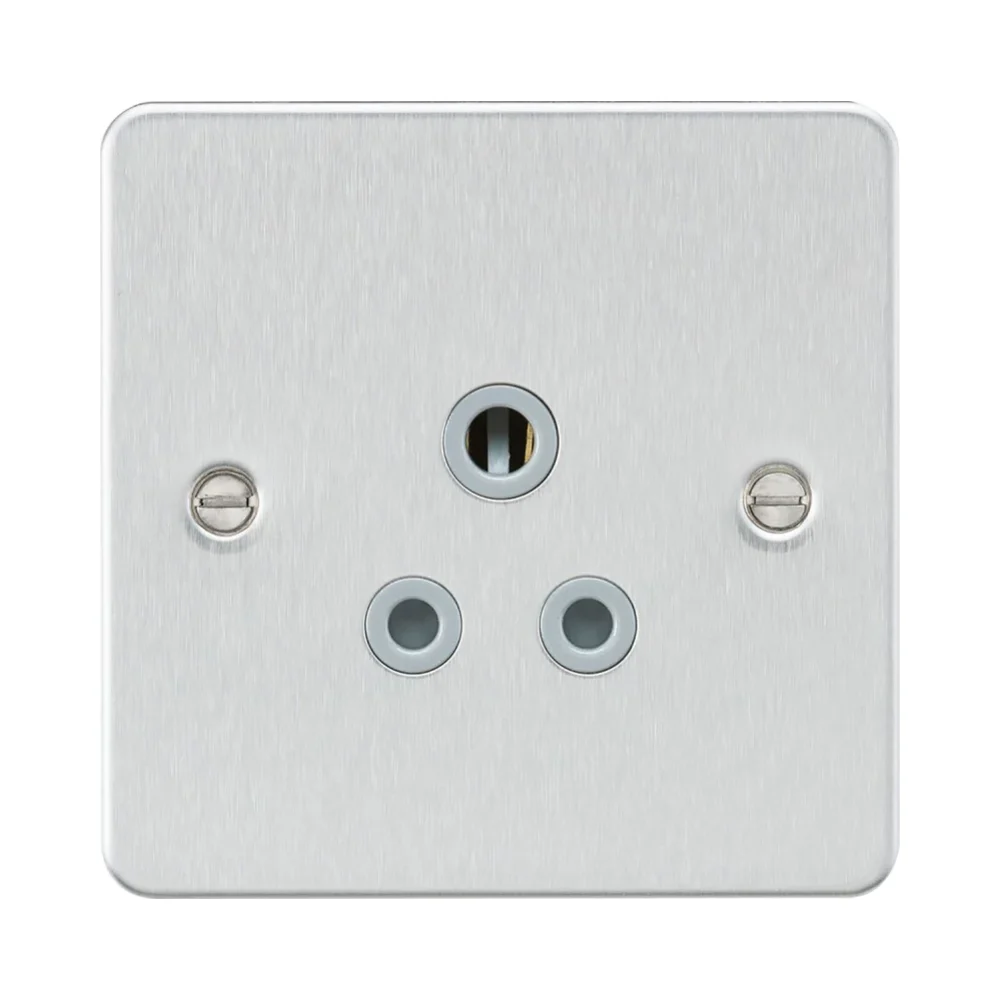 Knightsbridge FP5ABCG Flat Plate Brushed Chrome 5A Unswitched Socket with Grey Insert 1 Knightsbridge FP5ABCG Knightsbridge Flat Plate 5A Unswitched Socket - Brushed Chrome with Grey Insert