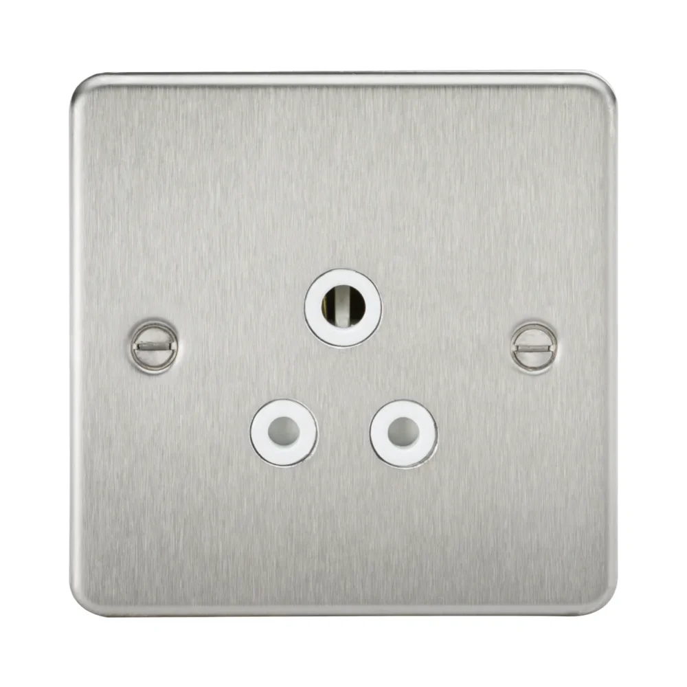 Knightsbridge FP5ABCW Flat Plate Brushed Chrome 5A Unswitched Socket 1 Knightsbridge FP5ABCW Knightsbridge Flat Plate 5A Unswitched Socket - Brushed Chrome with White Insert
